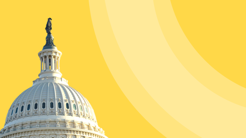 U.S. Capitol Building on yellow background.