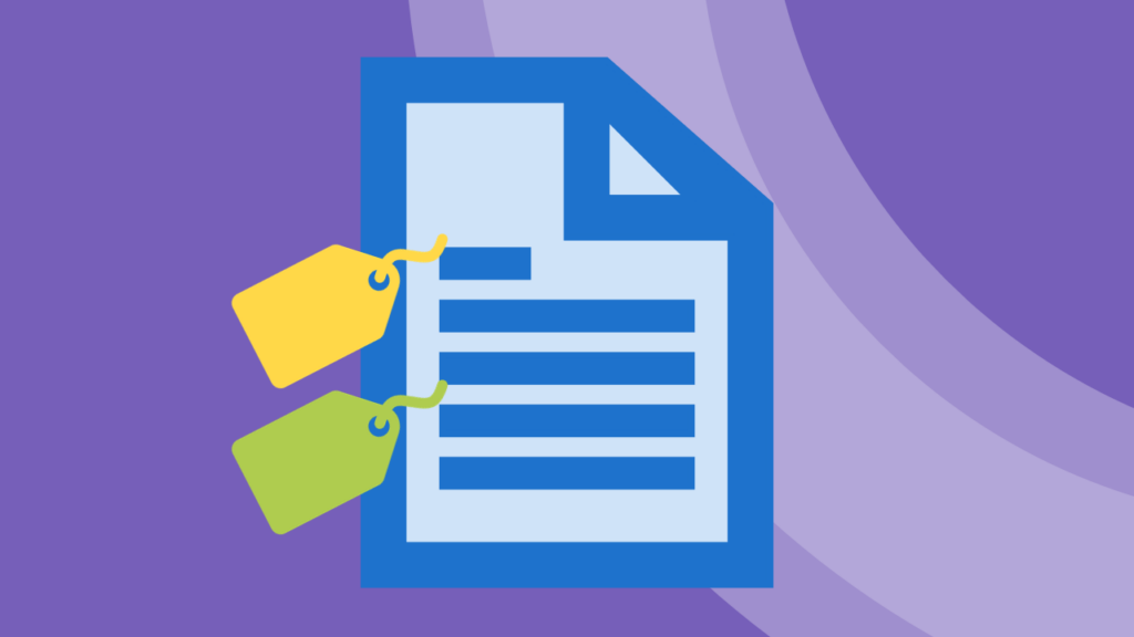 Graphic of a financial report with tags illustrating data standards could result in tagging of metadata for financial documents.