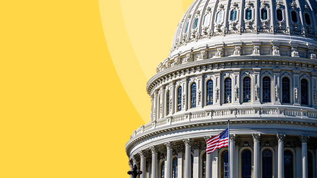 Close up of U.S. Capitol Building on a yellow NABL branded background.